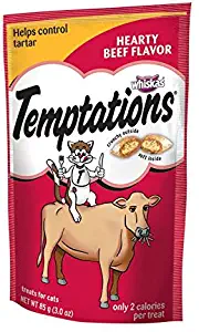 Whiskas Temptations Hearty Beef FlavourTreats for Cats, 3-Ounce Pouches (Pack of 12)