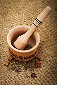 Kitchen Wooden Mortar and Pestle with Burned Ornament by Madeheart