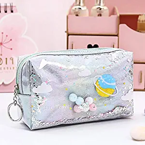 Large Marble Pencil Case Laser Leather Pen Box Big Makeup Bag For Girls Gift Pu Office School Travel Supplies,Large-Grey