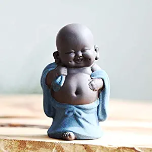 Kingzhuo Ceramic Tiny Cute Buddha Statue Monk Figurine Creative Baby Crafts Dolls Ornaments Gift Classic Chinese Delicate Ceramic Arts and Crafts Tea Accessories 4'' Inches High (6 x 10 cm)