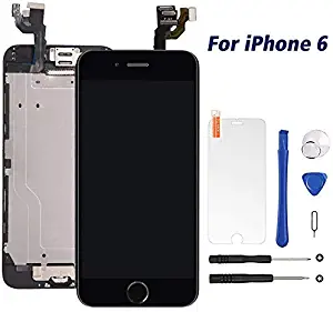 Screen Replacement for iPhone 6 White Touch Display LCD Digitizer Assembly with Front Facing Camera Proximity Sensor+Ear Speaker+Full Repair Tools+ Home Button(iPhone 6 Screen,Black)