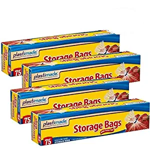 Plastimade Disposable Plastic Storage Bags With Original Twist Tie, 1 Gallon Size, 300 Bags, Great For Home, Office, Vacation, Traveling, Sandwich, Fruits, Nuts, Cake, Cookies, Or Any Snacks (4 Packs)