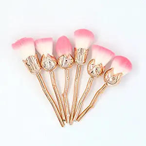 Sunvy 6 pcs Makeup Brushes Set, Flower Makeup Brushes Unique Rose Brushes Foundation Blending Contour Cream Cosmetic Kit Professional Tools (Gold)