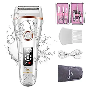 Miserwe Womens Electric Razor Painless Lady Shaver Wet & Dry Cordless Rechargeable Women’s Hair Remover Body Hair Remover for Legs Bikini and Underarms with LED Display
