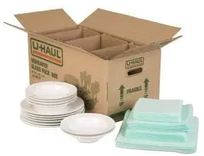 U-Haul Dish Packing Kit – for Dishes and Glassware – Includes 1 Box, 1 Cell Divider Unit, and 32 Assorted Foam Pouches