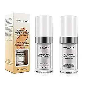 Colour Changing Foundation, Flawless Color Changing Foundation Makeup Base Moisturizing Liquid Foundation for Women Girls SPF15, Sunscreen, Non-greasy, Non-marking, Long lasting(2Pack)