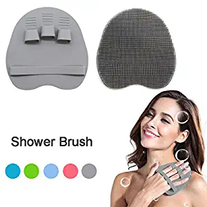 Soft Silicone Shower Brush Body Wash Bath Exfoliating Skin Massage Scrubber, Dry Skin Brushing Glove Loofah, Fit for Sensitive and All Kinds of Skin (Gray)