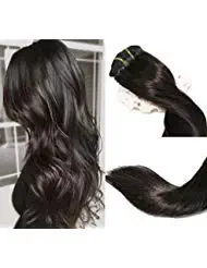 Clip In Hair Extensions Human Hair New Version Thickened Double Weft Brazilian Hair 120g 7pcs Per Set Remy Hair Natural Black Full Head Silky Straight 100% Human Hair Clip In Extensions(18 Inch #1B)