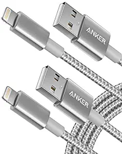 Anker 6ft Premium Nylon Lightning Cable [2-Pack], Apple MFi Certified for iPhone Chargers, iPhone Xs/XS Max/XR/X / 8/8 Plus / 7/7 Plus / 6/6 Plus / 5s, iPad Pro Air 2, and More(Silver)