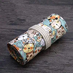 Pencil Case Pen Bag 48 Holes Pouch Canvas Wrap Roll Makeup Cosmetic Brush Storage School Supplies Students,G