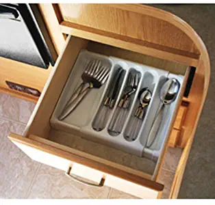 Camco Adjustable Cutlery Tray - Designed for RV and Compact Kitchen Drawers , Adjusts between 9" and 13" for An Easy Custom Fit -White (43503)