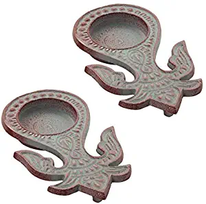 storeindya Decorations Set of 2 Red Metal Tealight Candle Votive Holders Home Decor Accessory Kalash Diya Housewarming Gift Idea (Design 2)