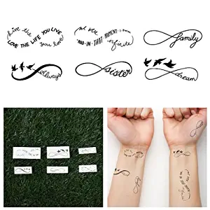 Tattify Infinity Symbol Temporary Tattoos - Sweet Nothings (Complete Set of 12 Tattoos - 2 of each Style) - Individual Styles Available - Fashionable Temporary Tattoos