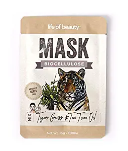 New Korean Face Masks, Biocellulose Korean Skin Care Facial Masks w/Collagen - Hydrating, Anti-Aging Sheet Masks (Tiger Grass & Tea Tree Oil, 12 pack)