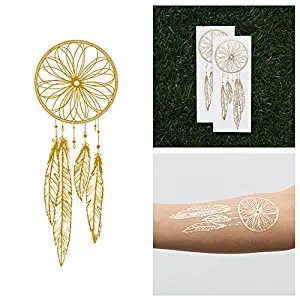 Tattify Gold Dreamcatcher Metallic Temporary Tattoo - Catch (Set of 2) - Other Styles Available - Fashionable Temporary Tattoos