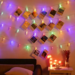 Magnoloran LED Photo String Lights 20 Photo Clips Battery Powered Fairy Twinkle Lights, Wedding Party Home Decor Lights for Hanging Photos, Cards and Artwork Multicolor