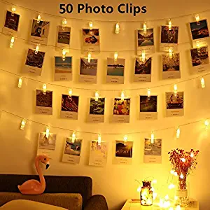 LED Photo Clips String Lights - Magnoloran 50 LED Photo Clips Battery Powered Fairy Twinkle Lights, Wedding Party Home Decor Lights for Hanging Photos, Cards and Artwork (16.4 Feet, Warm White)