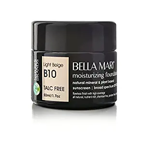 Natural Moisturizing Foundation by Bella Mari (Light Beige B10, 1.7 Fl Oz Glass Jar) - Made with Organic Ingredients - No Toxic Synthetic Chemicals - TSA-Approved Travel Size