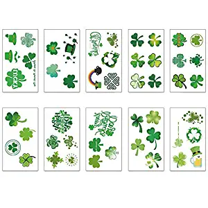 St. Patrick's Day Tattoos 60pcs Temporary Shamrock Tattoos 10 Set for St. Paddy's day Irish Tattoo Sticker Clover Tattoos Parade Party Favors Decorations