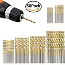 LudoPam Drill Bits Set 60 Pcs,HSS Titanium Micro Twist Drill Bits for Wood Plastic Aluminum Alloy Soft Metal 1/8 1/16 3/64 5/64 3/32 7/64" Inch