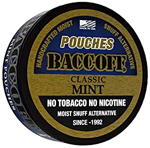 BaccOff, Classic Mint Pouches, Premium Tobacco Free, Nicotine Free Snuff Alternative (5 Cans)