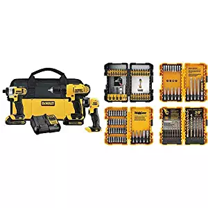 DEWALT DCK340C2 20V Max 3-Tool Combo Kit with DEWALT DWA2FTS100 Screwdriving and Drilling Set, 100 Piece