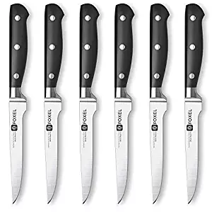 Black Steak Knives Knife Set of 6 or 12 Gift Box - Non Serrated German Stainless Steel Straight Edge Blade - Full Tang Rust Resistant Not Dishwasher Safe Streak Knifes