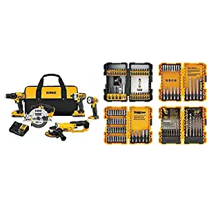 DEWALT 20V MAX Combo Kit Compact 5-Tool (DCK521D2) with DEWALT DWA2FTS100 Screwdriving and Drilling Set 100 Piece